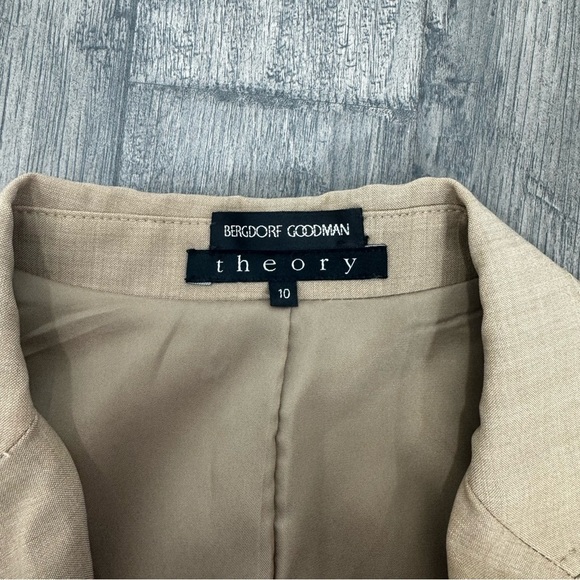 Theory Women Wool Beige Suit Blazer Jacket SZ 10 Academia Preppy Officewear - Picture 3 of 11